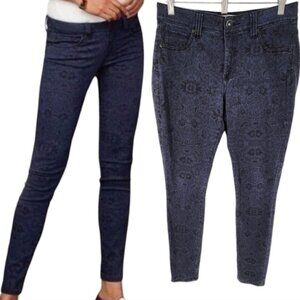 Cabi Jeans Blue Black Lace Pattern Curvy Skinny Stretch Denim Jeans 14 #3196